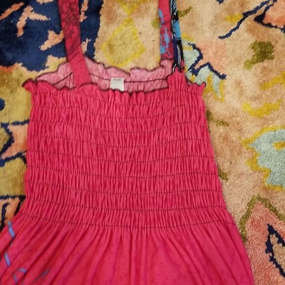 Hot Pink Ella Strap Smocked Summer Sun Dress Small Mid-Length - Picture 3 of 7